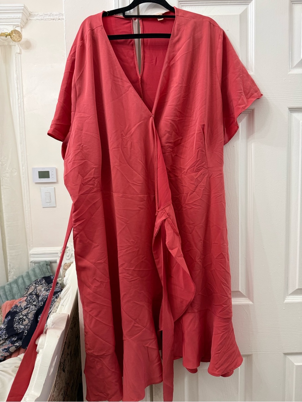 Women's Midi Wrap Dress - Coral Pink